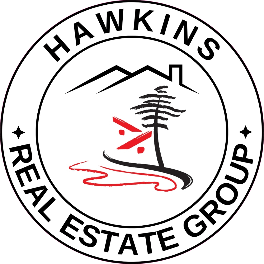 Hawkins Real Estate Group logo white with red accent